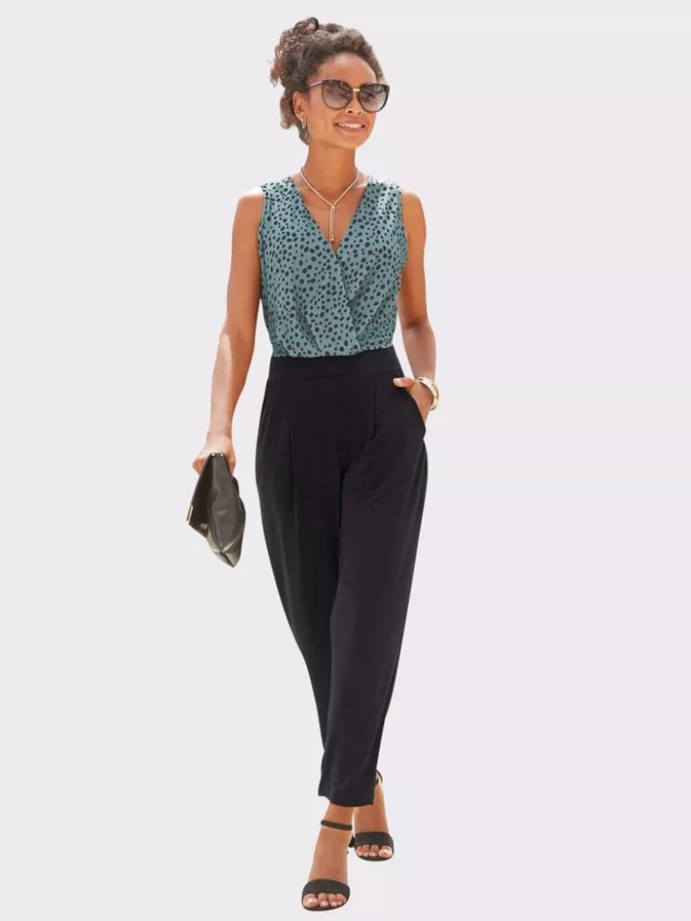 NWT Lascana Sleeveless V-Neck Jumpsuit Jade and Black - EU 40 | M/L